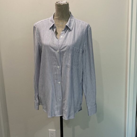 Aritzia Sunday Best Montana Blue Striped Boyfriend Button Down Shirt Size Medium - Picture 13 of 16